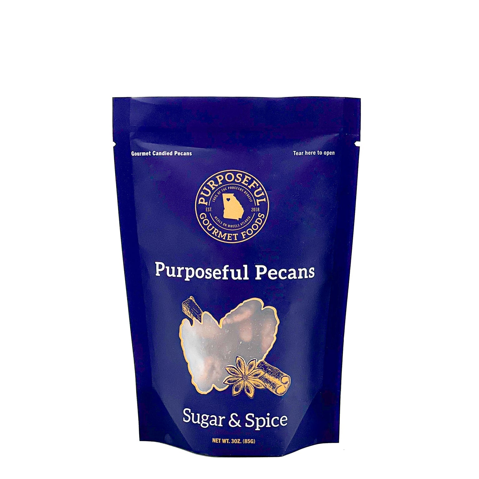 purposeful pecans sugar & spice packaged