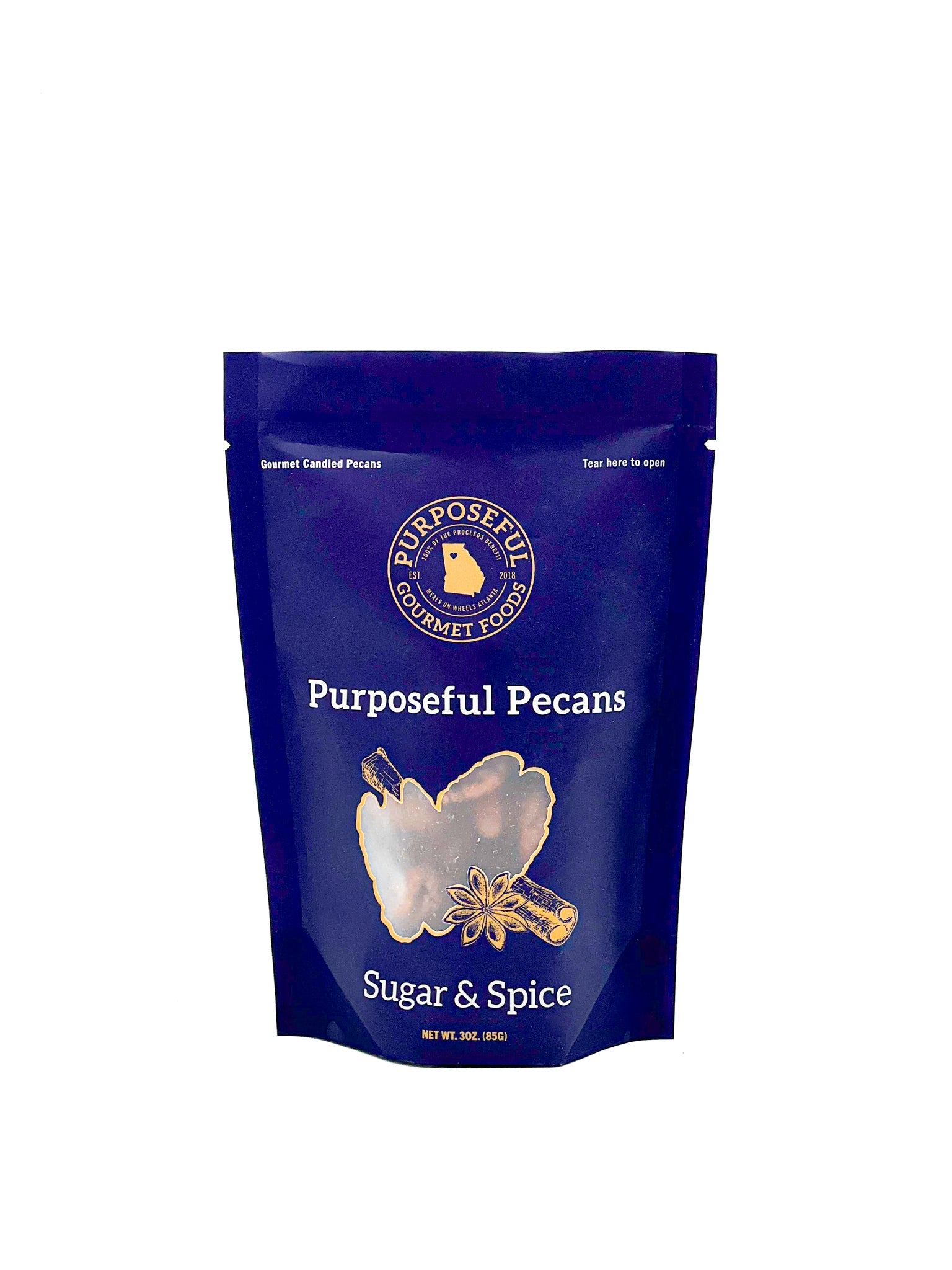purposeful pecans sugar & spice packaged