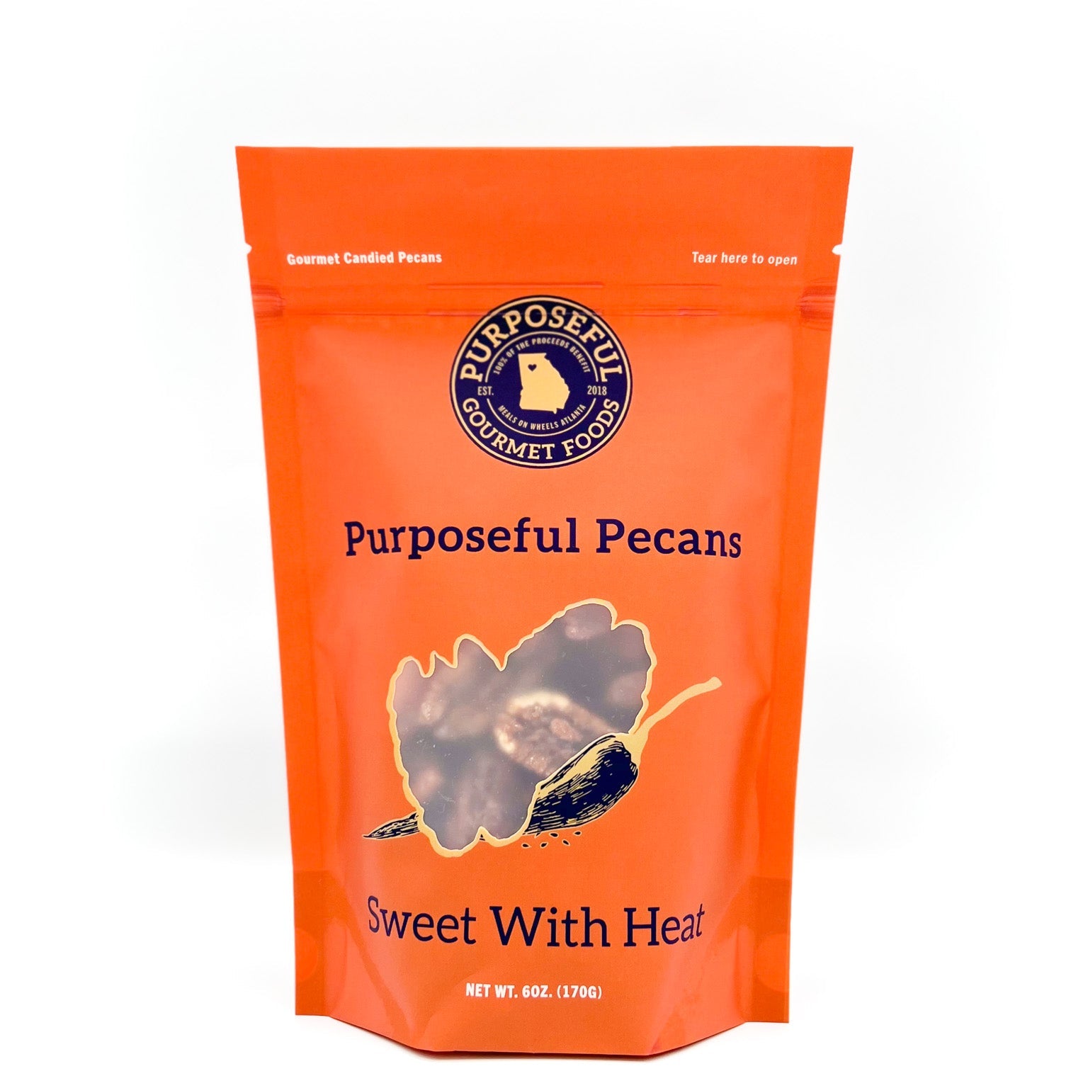 purposeful sweet with heat pecans packaged